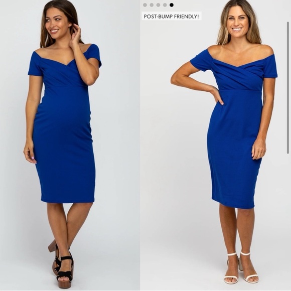 PinkBlush Royal Cobalt Blue Off Shoulder Sweetheart
Neckline Maternity Dress - Picture 2 of 11